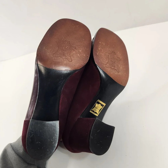 Vintage Leather Closed Toe Pumps Spain  Size 5 Wine Red - Picture 9 of 13